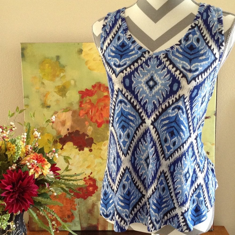 Gap Blue Abstract Pattern Sleeveless Blouse Top